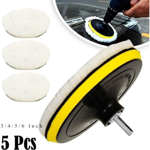 5Pcs Universal Car Polish Pad 3/4/5/6 inch Soft Wool Machine Waxing Polisher Car Body Polishing Discs Detailing Cleaning Goods
