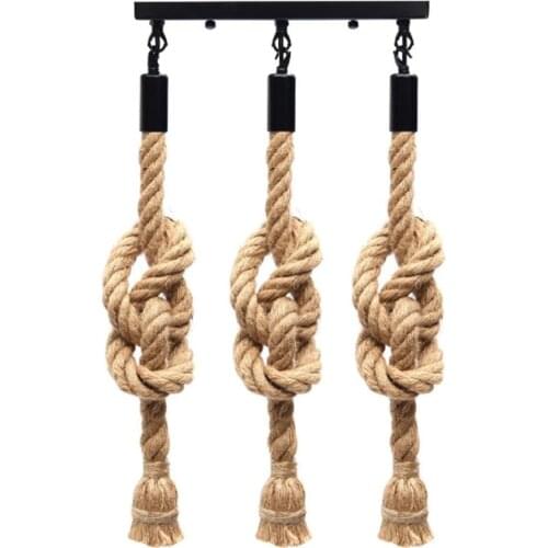 Vintage Industrial Style E27 Retro Three Head Hemp Rope Pendant Lamp Bulb Pendant Light Hanging Light Fixture Country Home Decor
