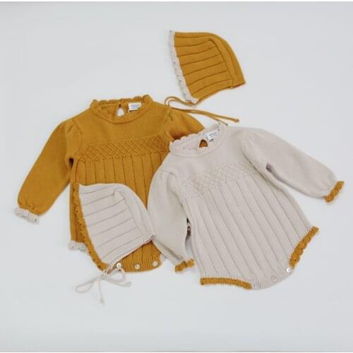 Newborn Baby Knitted Romper Sweater Baby Clothes With Hat Autumn Baby Jumpsuit Cotton Infantil Toddler Romper Princess Overalls