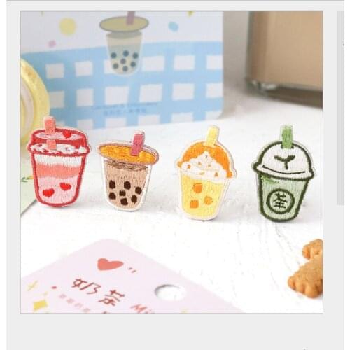 Milktea fruit drinks cup embroidery patch sticker clothes hat phone sticker Decoration planner Diary label stickers