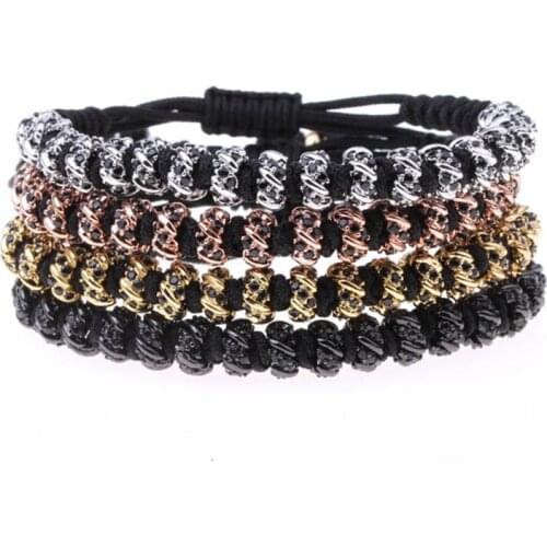 High Quality CZ Micro Pave Spacers Handcraft Cord Braided Beaded Friendship Bracelet Bangle For Men