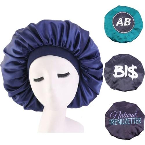 Customize Logo Women Big Size Print Satin Bonnet Sleep Night Cap Head Cover Bonnet Hat for For Curly Springy Hair