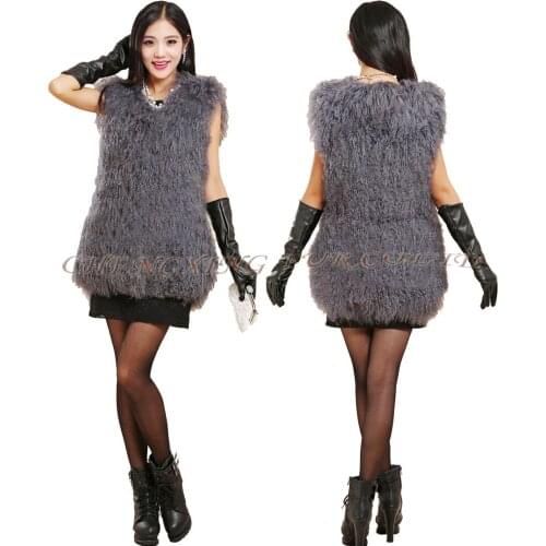 CX-G-B-83H Women Fashion Tibetan Lamb Fur Vest