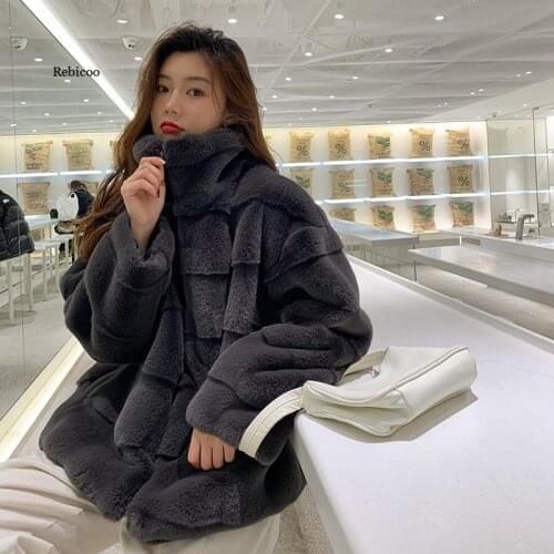 Women Faux Mink Fur Coat Thicken Casual Female Winter Batwings Sleeve Furry Outerwear Plus Size Thicken Fluffy Fur Coat