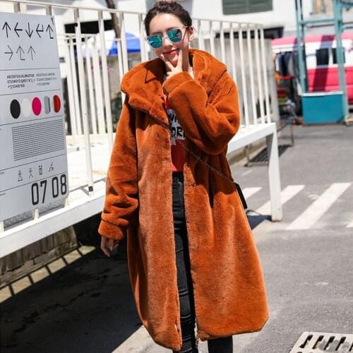 Winter Thick Warm 3 Color Long Rabbit Fur Coat Women Outerwear High Quality Plus size Loose Zipper Faux Rabbit Fur Jacket Female