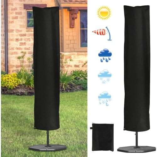 1PC Parasol Cover Waterproof UV-Resistant 600D Oxford Cloth PV Coating Black Umbrella Cover Weatherproof Garden Outdoor Supply