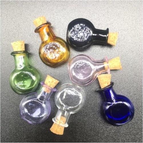 10pcs colorful flat round Wishing Bottle vial Pendants Perfume essential oil Cork Plug Glass Hand-Blown jewelry Necklace