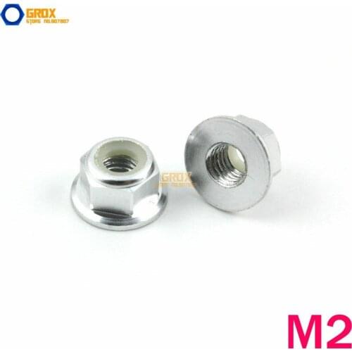 12 Pieces M2 Silver Hex Flange Nylon Lock Nut Aluminum