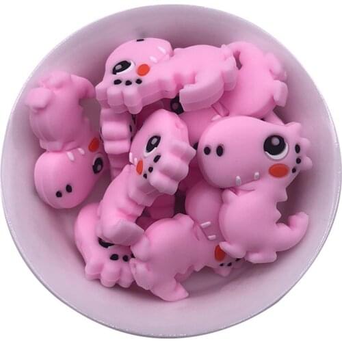 5Pcs Silicone Beads Baby Teething Dinosaur Teether Toy Newborn Teething Beads DIY Pendant Chain Nursing Accessories For Teeth