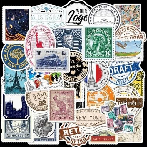 50pcs/SET Stamp Theme Sticker Waterproof Car Laptop Skateboard Surfboard Luggage Bicycle Kids Toy Home Decor