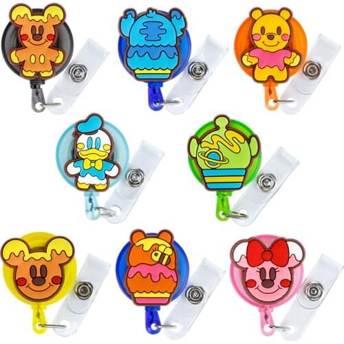 50pcs/lot Disney Retractable Badge Holder Cartoon ID Name Card Lanyard Key Chain Nurse Chest Card Holder Creative Phone Lanyard