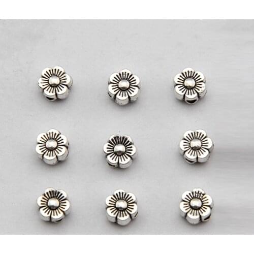 50pcs 6mm Tibetan Silver Color Flower Beads Small Plum Blossom Metal Spacer Beads For Jewelry Making Diy Bracelet Accessorie
