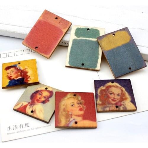 6pc Retro Women Earrings Wooden Jewelry Earring Oil Painting Portraits Earrings For Women Girl Diy Handmade Jewelry Accessories