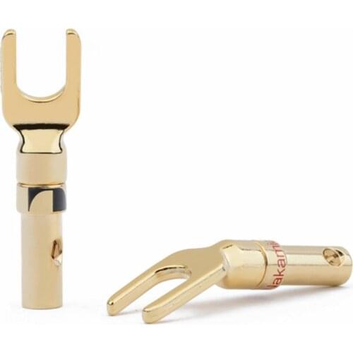 8pcs/12pcs Nakamichi Brass Gold Plated U- Type Y Spade Speaker Plugs Audio Screw Fork Connector Adapter Audio Line Banana Plug