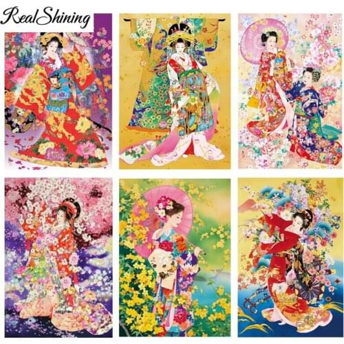 REALSHINING 5D Diy Diamond Painting Cross Stitch,Diamond Embroidery Geisha Japanese Lady Mosaic,Full Rhinestones,Craft FS2678