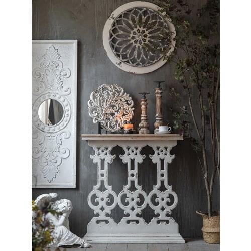 American Console Solid Wood Carved Vintage B & B Living Room Wall Decoration Console Tables Distressed Storage Flower Stand