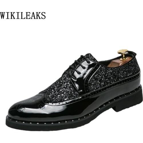 Black Derby Brogue Shoes Men Bling Dress Shoes Mens Fashion Golden Party Shoes for Man 2021 Chaussure De Homme Zapatos De Hombre