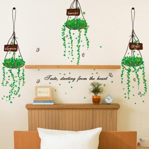 Flower rattan basket wall sticker PVC Material DIY Potted plant wall decals For Living room bedroom home wall decor sticker