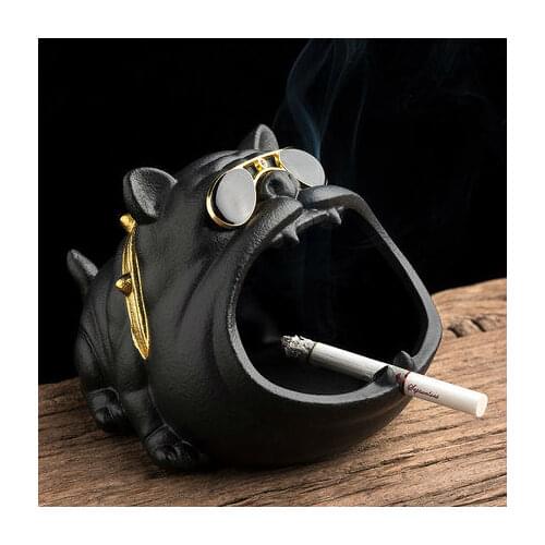 Household ceramic cute cartoon bully dog ashtray, creative personality trend car anti wind and anti fly ash ashtray
