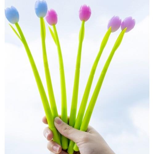 2021 New Design Hot Sales 1 Piece Korean Style Silicone Color Changing Tulip Students Gel Pen School Office Supply