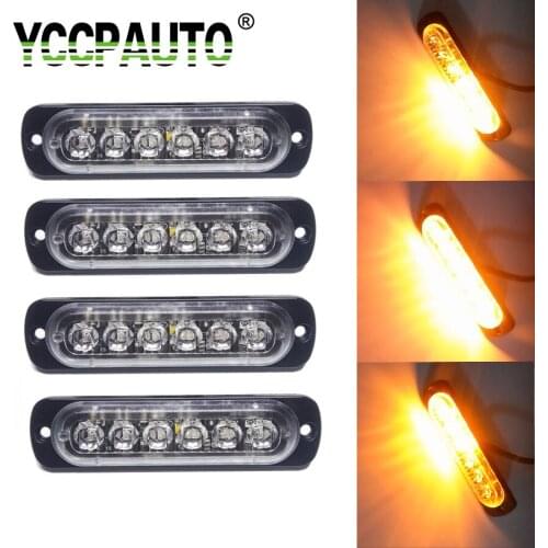 Gfoloza Car Truck Strobe Flash Lights Auto Emergency Warning Light Bar LED Lights 6W 6LED White Yellow Blue 4PCS High Power