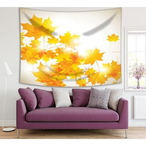 Tapestry Maple Tree Leaves Sun Light Autumn Day Nature Landscape Floral Art Yellow White Beige