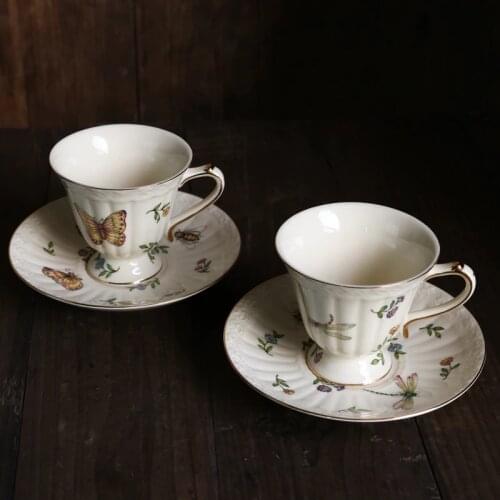 Palace Style Dragonfly Butterfly Gold Goblet Coffee Cup and Saucer/Afternoon Tea Cup