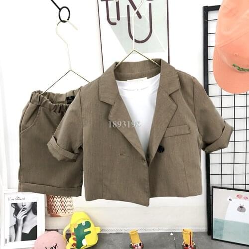 Summer Boy Loose Korean Suit Set Kids Double Breasted Blazer Shorts Clothing Sets Kids Casual Party Costume