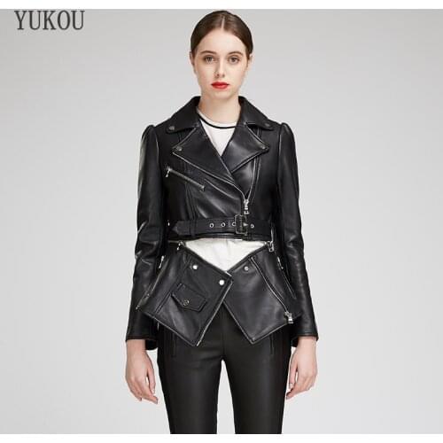 Hot Sellers Woman Coats Natural 100% Sheepskin Leather Jackets 2019 Female Real Sheepskin Leather Lower Edge Detachable