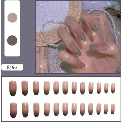 Simple Temperament Blue Grey Aurora Gradient Fake Nails Wear Manicure Long Pointed Press On Tips Fully Covered Nail Decoration