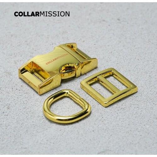 Metal buckle+Tri-Glid+D ring/set) Retailing yellow gold 15mm engraving buckle for DIY dog collar set harness DIY accessories