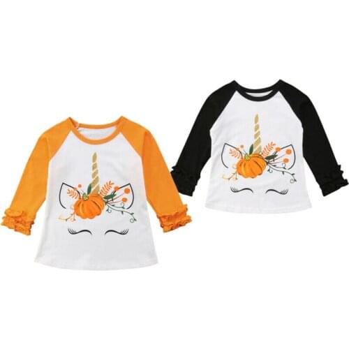 Fashion Halloween Kids Baby Girl Cotton Unicorn Pumpkin Tops Long Sleeve T-shirt Clothes