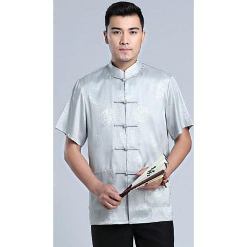 Male Shirt Chinese Traditional Wushu Clothing Men Short Sleeve Summer Tai Chi National Customs Man Morning Exercises Hanfu Tops