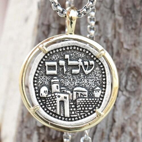 Mens Holly Jerusalem Necklace Golden Shalom Hebrew Symbol Jewish Judaism Religious Pendant Jewelry Dropship