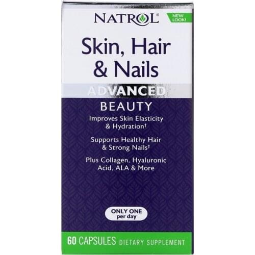 Natrol Skin Hair Nails Advanced Beauty 60 Capsules Collagen Hyaluronic Acid ALA Improve Skin Elasticity Hydration FREE SHIPPING