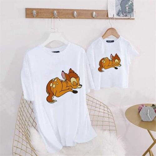 New Fashion Family Matching Clothes Sleeping Bambi Cute Disney Cartoon Kids Tshirt Mommy And Me Father Son Family Look Clothes