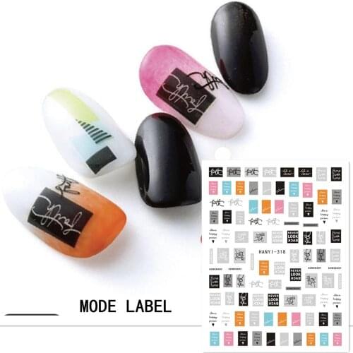 Newest HANYI- 318 lable design 3d nail manicure stamping back glue nail decal decoration design nail art tools