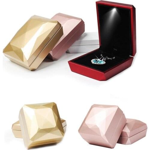 Engagement Wedding Earring Ring Jewellery Box LED Piano Paint Jewelry Display Storage Case Jewelry Organizer With LED Lights