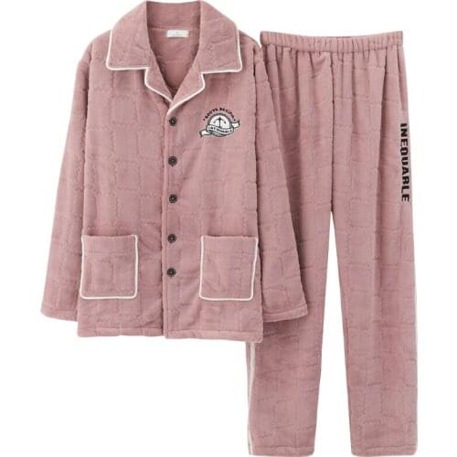 Autumn Winter Pijamas Men Flannel Pajamas Set Long Sleeve Turn-down Sleepwear Casual Soft Plus Size 4XL Male Lounge Homewear