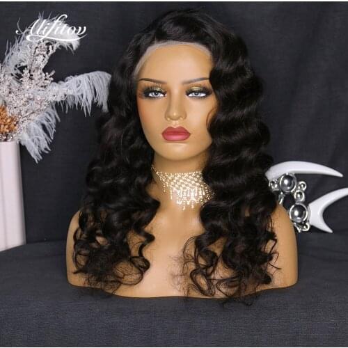 ALIFITOV Black Lace Front Wig Natural Hairline Body Wave Human Hair Wigs Pre-plucked Lace Front Human Hair Wigs