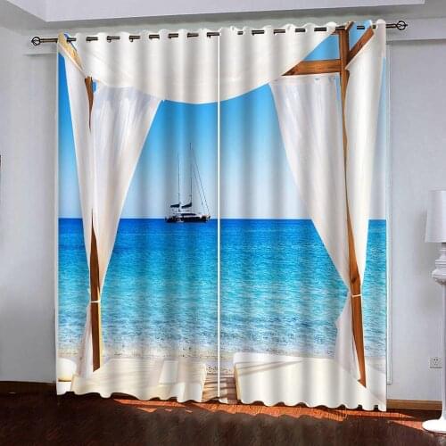 Beach leisure by the sea 3D Curtain Bedroom Living Room Curtain Home Decoration Parlour Room Blackout Curtains
