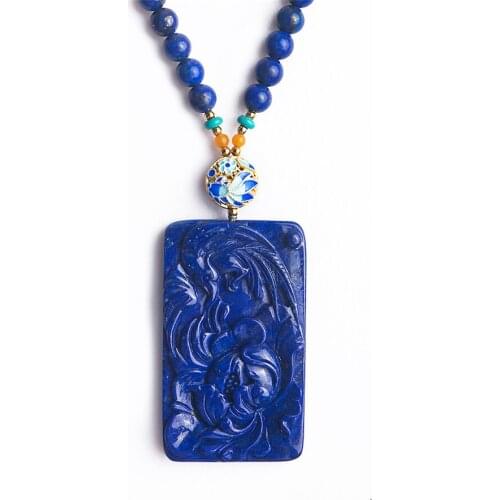 Genuine Blue Natural Lapis Lazuli Pendant Gems Crystal Rectangle Bead Necklaces Pendants For Women Men 54*32*7mm