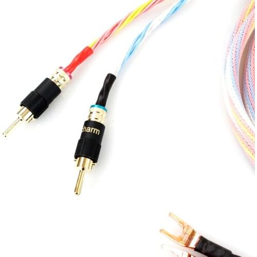 One Pair HIFI Silver-plated Speaker Cable Hi-end 4N OFC Speaker Wire For Hi-fi Systems Y Plug Banana Head Speaker Cable