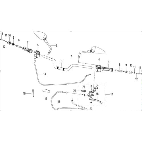 Steering rear mirrors brake lever clutch lever cable grips page of Benelli TNT135 TNT125