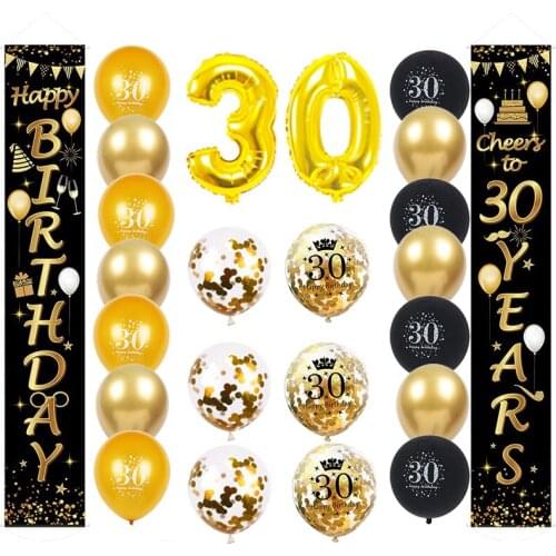 Happy birthday party decor adult anniversary party supplies 30th 40th 50th 60th gold black paper plate cup napkin Birthday Decor