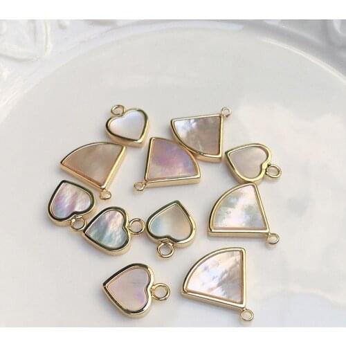 14K Real Gold Plated Copper Natural Shell Heart Sector Earrings Charms Necklace Pendants DIY Jewelry Making Findings Accessories