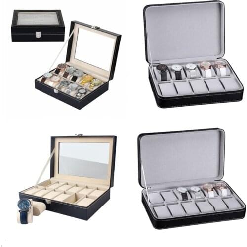 10/12 Slots Portable Watch Box PU Leather Zipper/Lock Quartz Watches Case Holder Organizer Jewelry Display Boxes Best Gift