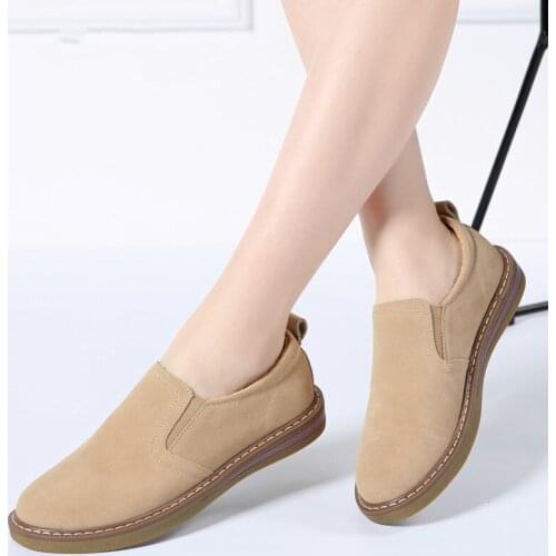 Autumn Women Flats Sneakers Shoes Women Slip on Flat Loafers Suede Leather Shoes Handmade Boat Shoes Black Oxfords