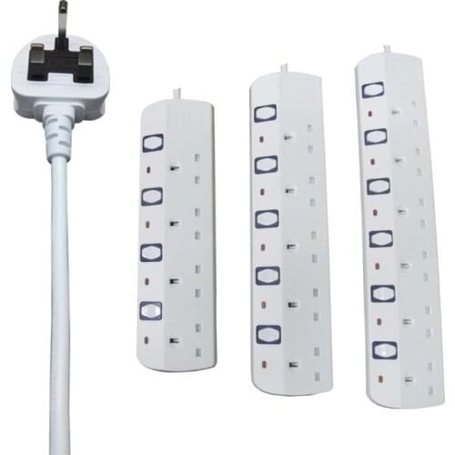250V 13A UK 3M Extension Cable Socket Overload Plug 4 5 6 Outlet Power Strip With 3M Cord Individual Switch Power Socket