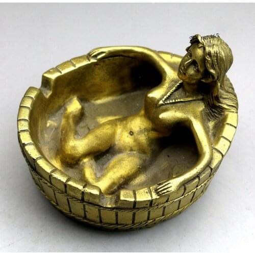 Net weight 450g 100% brass ashtray stand statue antique ashtray mold brass bronze statue Ashtray wired luxury decoration A